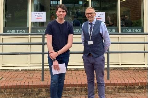 Top student Alex Beeley with teacher Martin Fiddimore at the Brunts Academy.