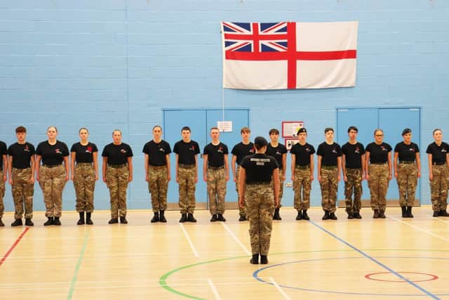 Students paid meticulous attention to their Armistice Day Parade drill