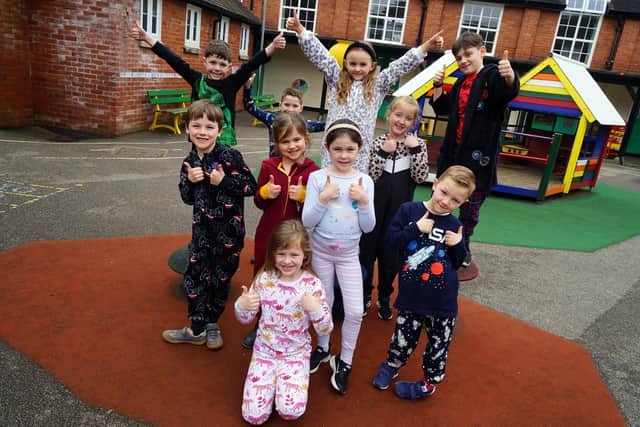 High Oakham Primary School World Book Day week of activities -  year 2 pupils heard a bedtime story in their PJ's.