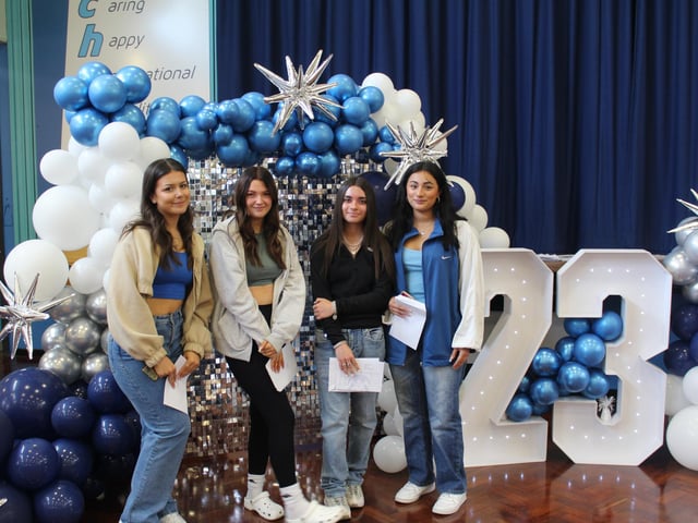 Students celebrating at the Manor Academy this morning.