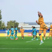 Stephen McLaughlin celebrates his first half goal during the Sky Bet League 1 match against Bromley FC at the One Call Stadium, 10 Oct 2026, Photo credit Chris & Jeanette Holloway / The Bigger Picture.media