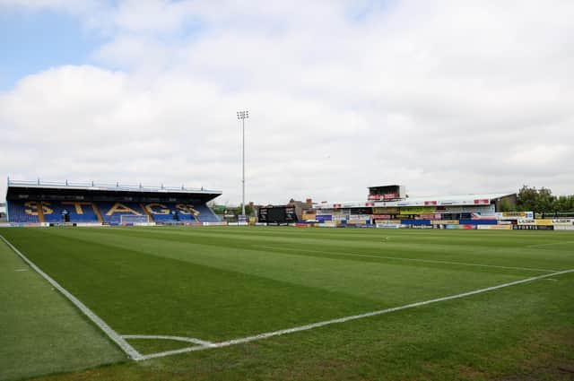 MANSFIELD, ENGLAND - MAY 07: General view inside the stadium prior to the Sky Bet League Two match between Mansfield Town and Forest Green Rovers at One Call Stadium on May 07, 2022 in Mansfield, England. (Photo by Matthew Lewis/Getty Images)