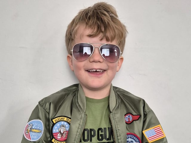 This is Finn, who is 5 years old, ready for his '80s Day.