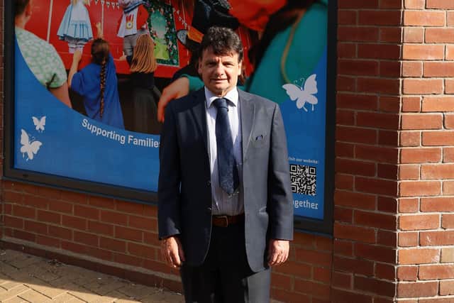 Simon Martin MBE outside ATTFE College in Sutton in Ashfield
