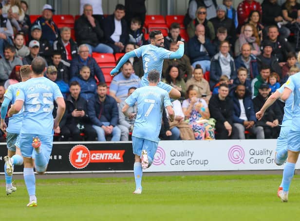 Stephen McLaughlin celebrates his equaliser at Salford this afternoon. Photo by Chris Holloway/The Bigger Picture.media.