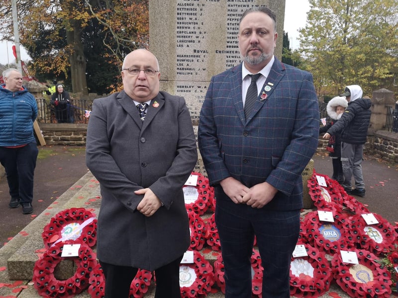 Couns Andy Meakin and Chris Huskinson laid wreaths at the Kirkby cenotaph