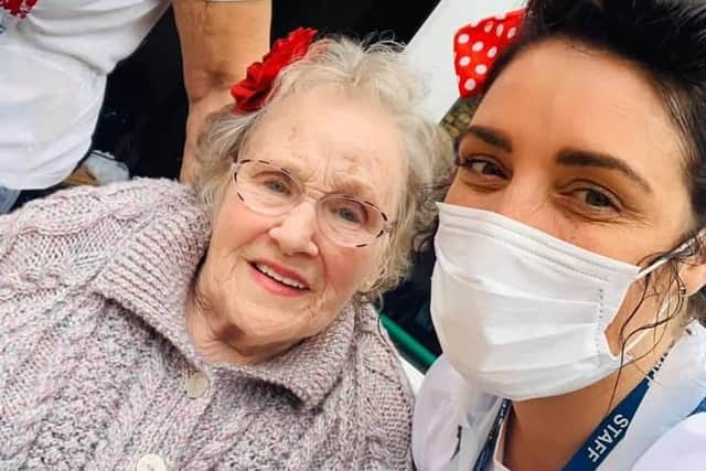 Natasha with a resident