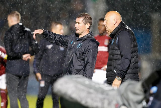 Nigel Clough discussing tactics with first team coach Andy Garner.