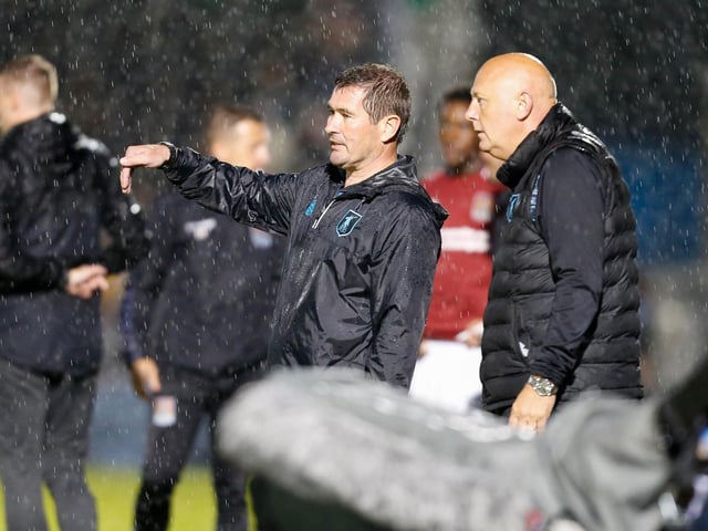 Nigel Clough discussing tactics with first team coach Andy Garner.