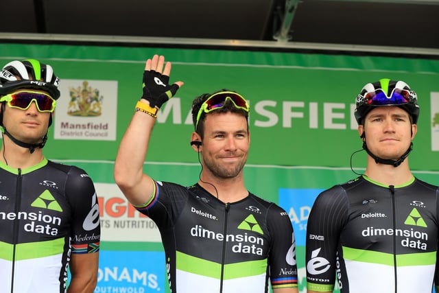Team Dimension Data rider Mark Cavendish at the start in Mansfield.