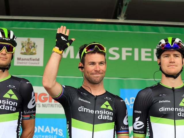 Team Dimension Data rider Mark Cavendish at the start in Mansfield.