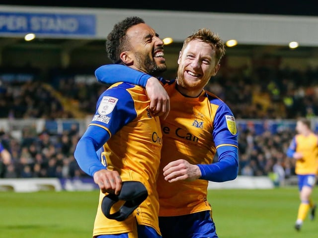James Perch and Stephen Quinn celebrate Perch's goal in the 2-2 draw at Hartlepool United in March.