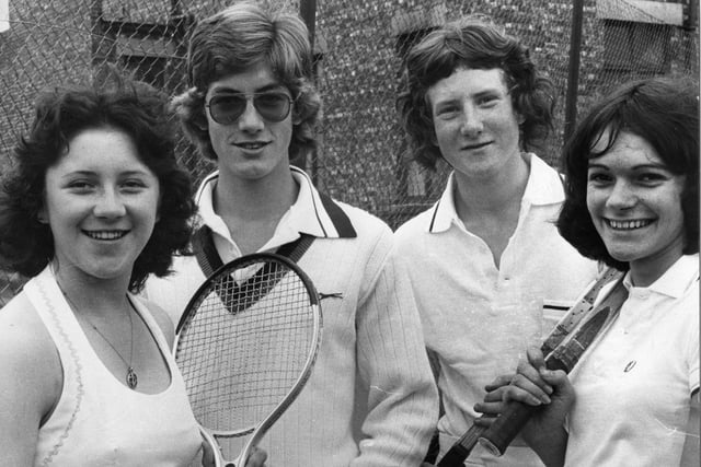 Finalists in the 1977 Westoe Lawn Tennis Club's Junior Championship for boys and girls.  They are, left to right: Sheila Robinson, Mark Frazer,  Michael Bannon and Sally Burnside.
