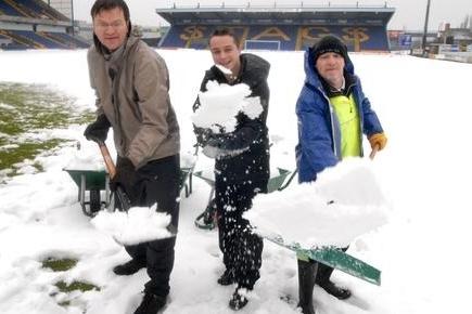 Clearing the snow manually at the Stags ground back in 2010.