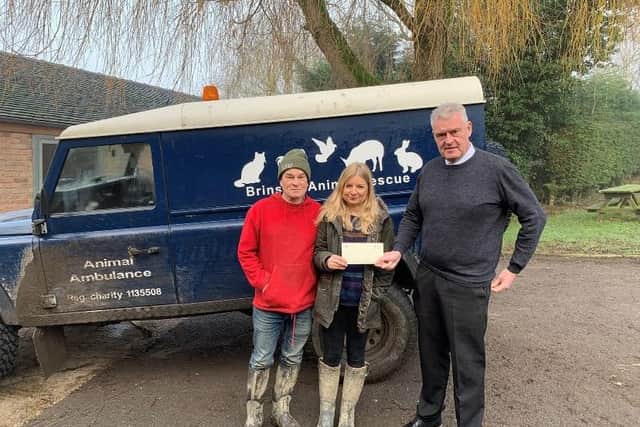 Lee Anderson MP is pictured at Brinsley Animal Rescue Centre with owners Beth Hewis and Jon Beresford