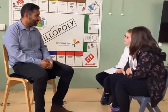 Abbey Hill's children interviewing Baasit Siddiqui