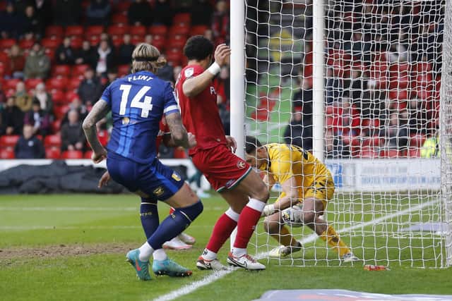 Was this Stags effort over the line during the Sky Bet League 2 match against Walsall FC at the Poundland Bescot Stadium, Saturday 17 Feb 2024?
Photo credit Chris & Jeanette Holloway / The Bigger Picture.media