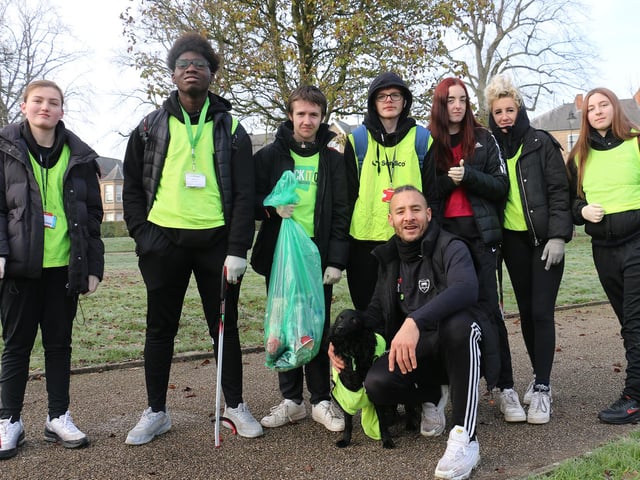 Ben (front) with some of the sports students who joined in the litter pick at Tichfield Park.