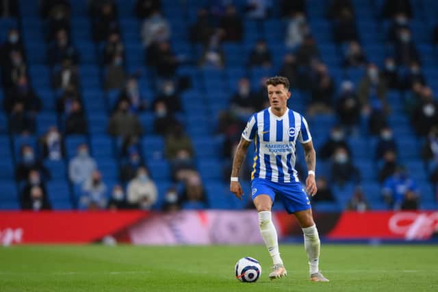 BRIGHTON, ENGLAND - MAY 18: Ben White of Brighton & Hove Albion in action during the Premier League match between Brighton & Hove Albion and Manchester City at American Express Community Stadium on May 18, 2021 in Brighton, England. (Photo by Mike Hewitt/Getty Images)