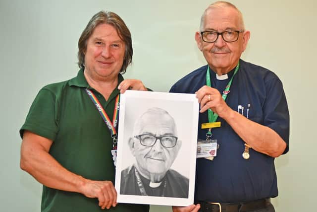 Richard Tatham, left, and Rodney Warden with the shortlisted image. Picture: Sherwood Forest Hospitals NHS Trust