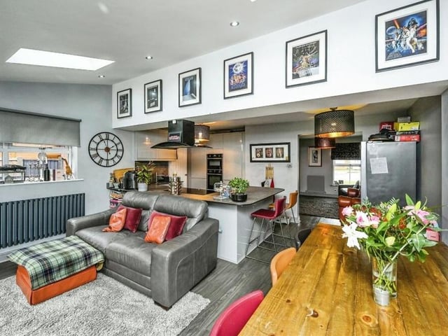 Let's begin our tour of the £325,000-plus Mansfield home in the excellent extension at the back of the property, which has turned the kitchen/diner into an open-plan space, with vaulted ceiling and skylights, which also features a family room.