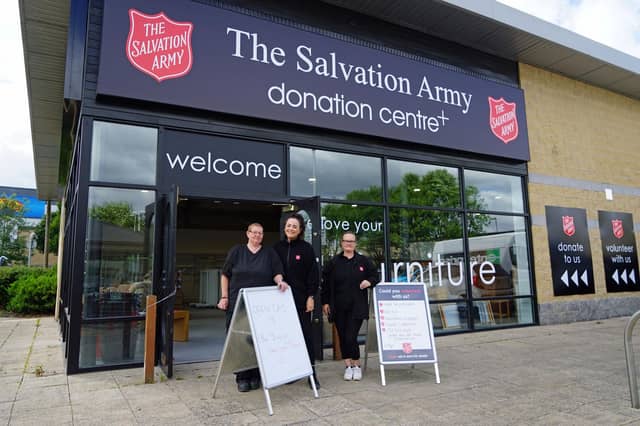 New Mansfield Salvation Army donation centre and shop opens in Mansfield this July. Carol Staniforth, area retail collector, Claire Hynes, donation centre manager and Kerry England, assistant manager.