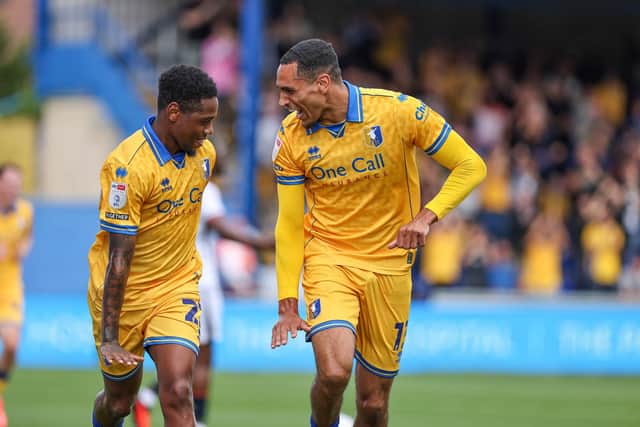 Nathan Moriah-Welsh and Jon Russell celebrate during the Sky Bet League 1 match against Luton Town FC at the One Call Stadium, 30 Aug 2026, Photo credit Chris & Jeanette Holloway / The Bigger Picture.media