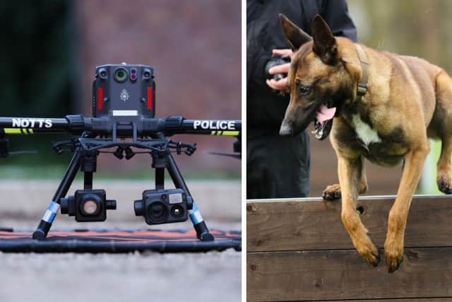 A suspected burglar was located by a drone pilot and a police dog