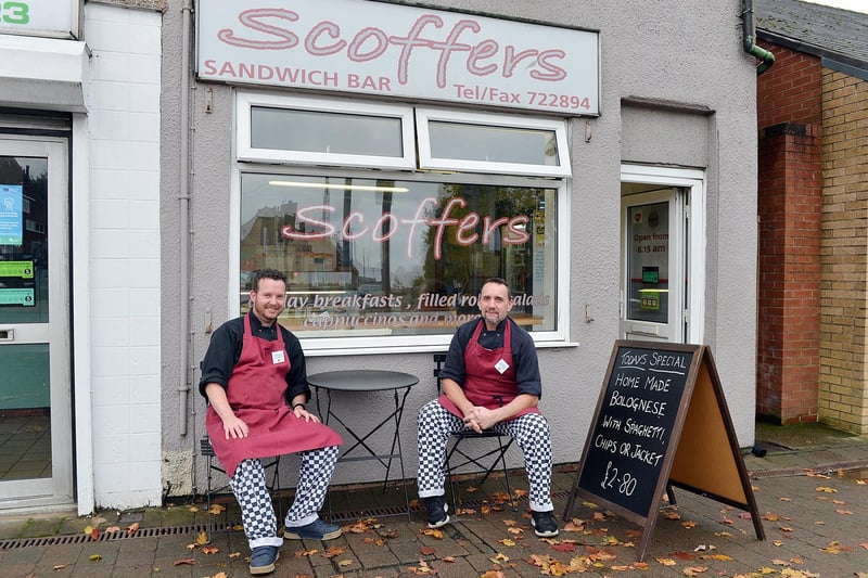 Darren Yeomans and Paul Richardson from Scoffers sandwich bar in October 2020.