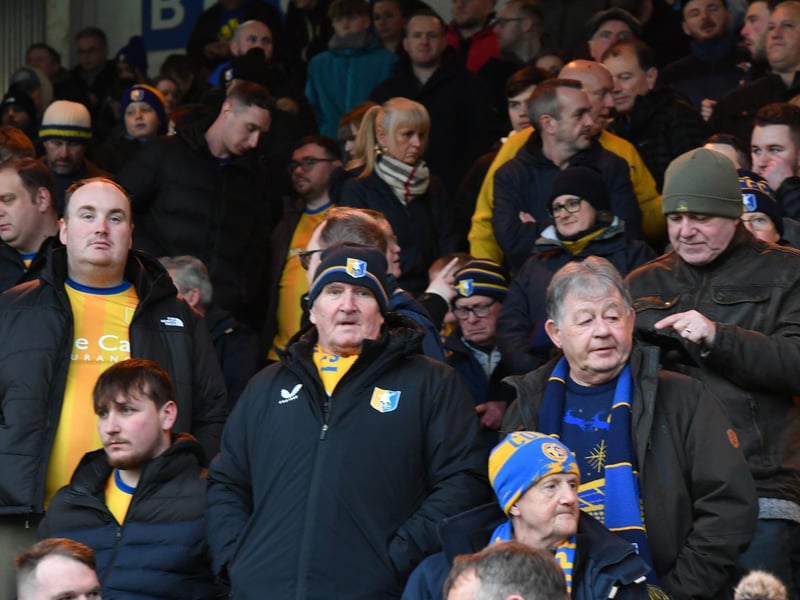 Mansfield Town fans watch the brilliant win at Peterborough United.