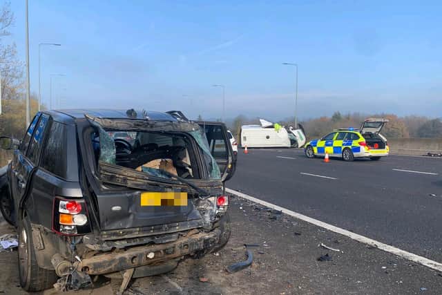 The aftermath of a serious collision on the M1 between Matlock and Mansfield