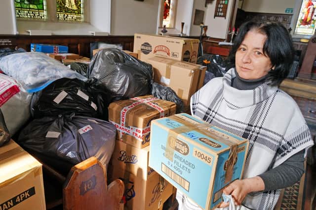 Chapel minister the Rev Maria Pap busy co-ordinating an appeal for help for Ukraine at The Old Meeting House last year. (PHOTO BY: Brian Eyre/Chad)