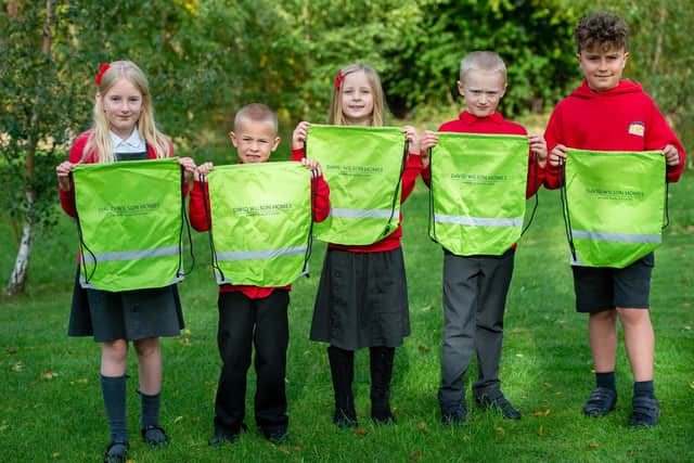 Brinsley Primary School pupils with their new kit bags.