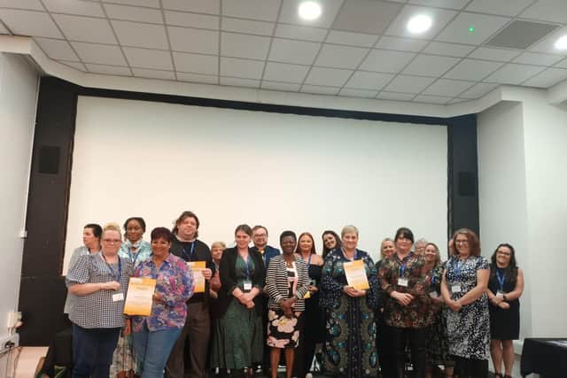 Winners and finalists at the GSF awards with Wren Hall's Anita and Lucy far left (front)