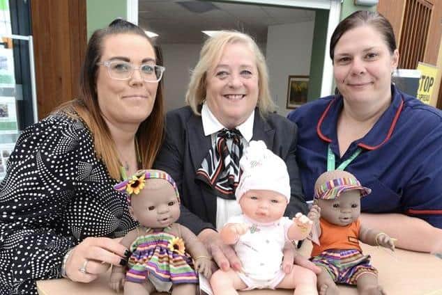 (L-R) King's Mill community involvement co-ordinator Emma Musgrove, Harron Homes Sales executive Julia Portington, corporate matron at Sherwood Forest Hospitals Foundation Trust Leanne Minett