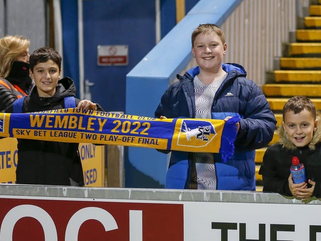 Stags fans during the Sky Bet League 2 match against Newport County AFC at the One Call Stadium, 25 Oct 2022.