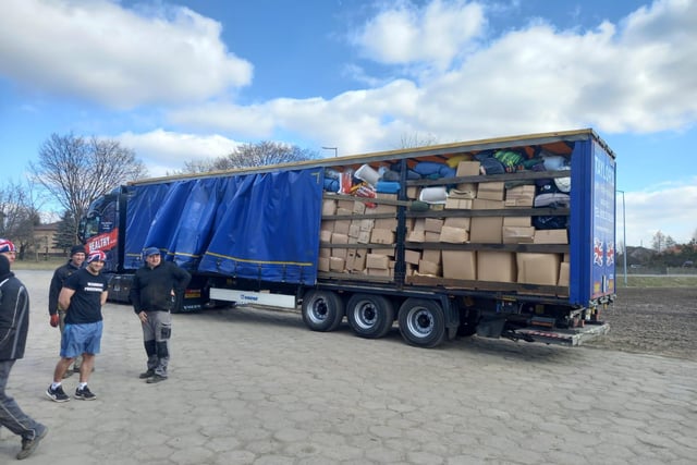 One of the first deliveries of aid is pictured as it arrived in Poland