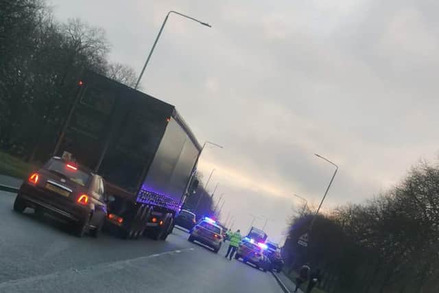 Scene of congestion this morning on the A38 near Sutton. 
Picture: Michael Reid.