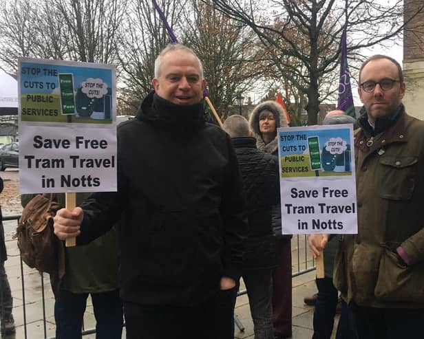 Greg Marshall (left, with fellow Broxtowe Labou councillors Peter Bales) said the savings made by cutting tram concessions would be 'peanuts'