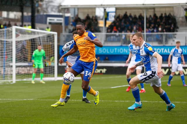 Mansfield Town forward Lucas Akins during the Sky Bet League Two match against Bristol Rovers FC at the Memorial Stadium. Photo credit : Chris Holloway / The Bigger Picture.media