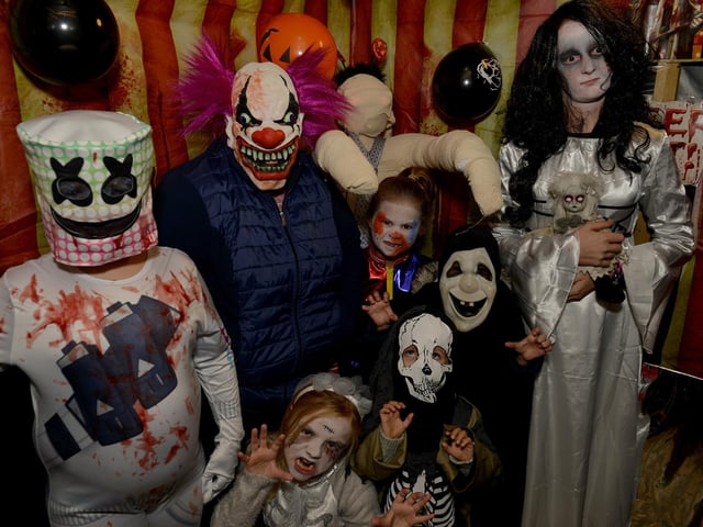 Spooky Halloween House maze in Kirkby, raising money for a defibrillator, pictured includes Kirsty, Evie, Lexi, Lacey, Kian, Olly and Angel