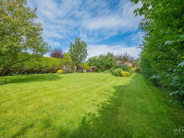 As we move outside, this photo gives you an idea of the size of the south-facing garden at the back of the bungalow. It stretches to 40 metres but is private and secluded.