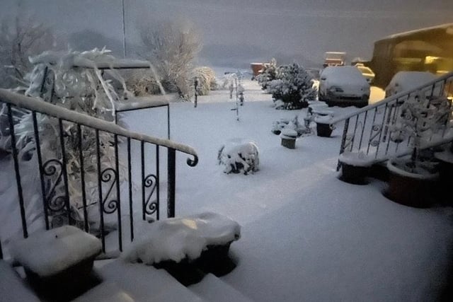 Snow-filled plant pots were also a thing captured by a local in Gartmore this morning (Photo: Sue Wilson).
