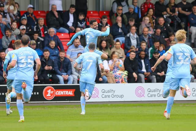 Stephen McLaughlin celebrates his first goal at Salford - a season of so many great moments.