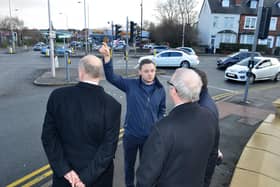 Coun Ben Bradley with Government officials, including then Transport Secretary Chris Grayling, left, at the junction.