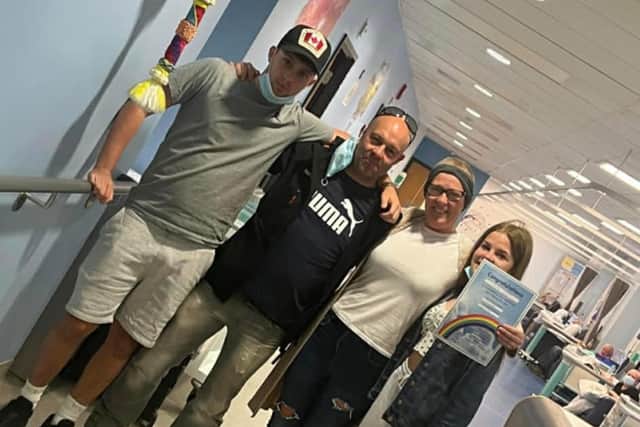 Sarah Taylor at John Eastwood Hospice with children Josh, 20, Tia, 16 and her partner Ste.