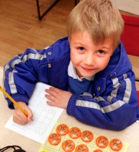 Learning math skills in 1999. Jonathan Robinson from Kirk Sandall. Aged six.