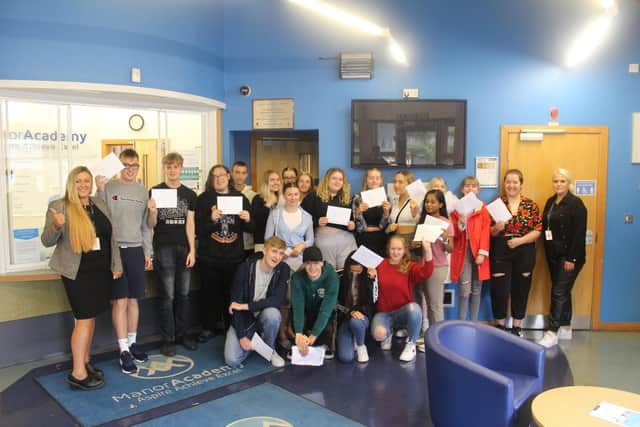 Students and staff at Manor Academy are celebrating after receiving their A-level results