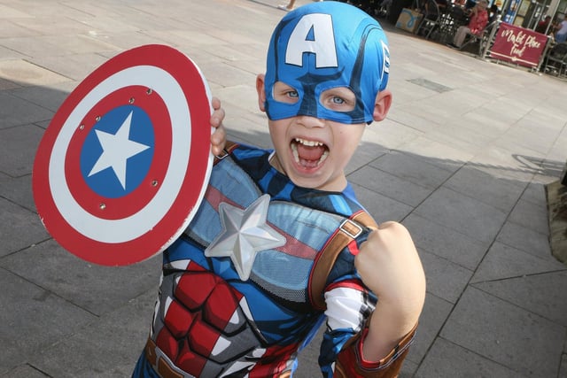 Six-year-old Bláan Montgomery goes full Captain America.