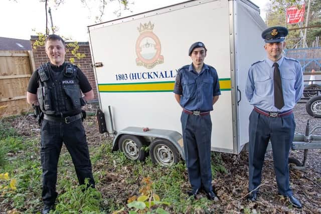 PC Oldham with Pilot Officer Liam Vernon and his son Cadet Flight Sergeant Ash Vernon.